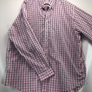 Brooks Brothers Button Up Shirt Mens XL Pink Plaid Traditional Fit Cotton